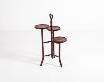 Vintage 1950s Three-Tier Side Table with Heart Handle – Mahogany Finish