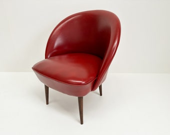 Vintage Midcentury Cocktail | Lounge Chair Red Leather | in the manner of Ejvind Johansson