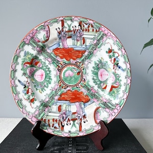Vintage Rosenmedaillon Teller – Handbemaltes chinesisches Porzellan – Mandarinen & Pfirsiche – Orientalische Wanddekoration