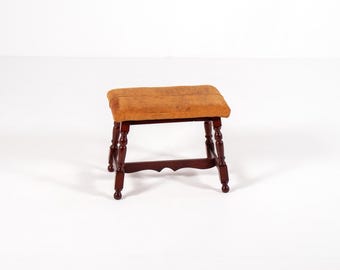 Vintage Wooden Stool with Upholstered Seat