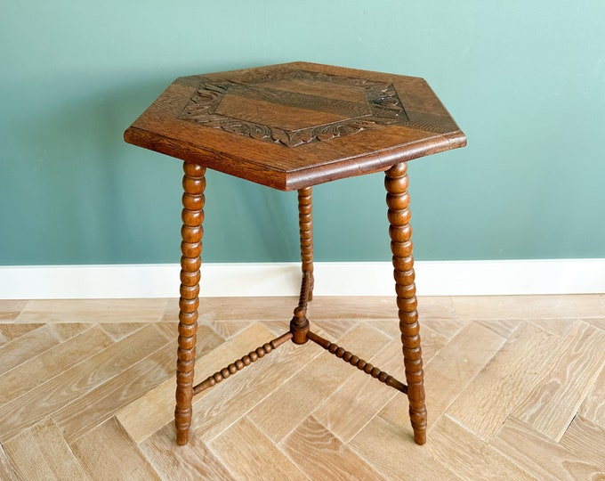 Vintage Dutch Bobbin Side Table/plant Stand, Carved Plant Pedestal