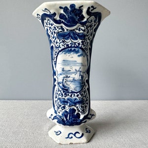 Antique Delft Blue Floral Vase: 18th Century Tin-Glazed Earthenware