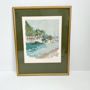 Limited Edition Lithograph 73/150, Framed, Signed & Numbered - Gilbert Martin &quot;River Barges&quot;