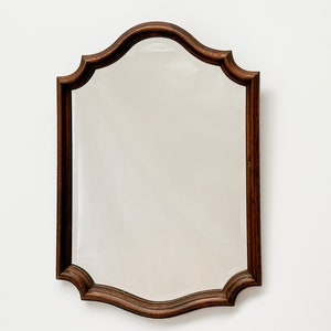 Vintage Wood Framed Mirror | Scalloped Mirror with Beveled Glass