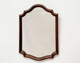 Vintage Wood Framed Mirror | Scalloped Mirror with Beveled Glass