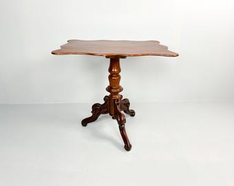 Antique Mahogany Pedestal Table with Contoured Top