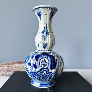 Vintage Delft Blue Vase: Hand-Painted Dutch Pottery, Floral Motif (10.5&quot;)