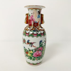Mały wazon chiński vintage, wazon chinoiserie, wazon orientalny, wystrój orientalny, wazon Famille Rose