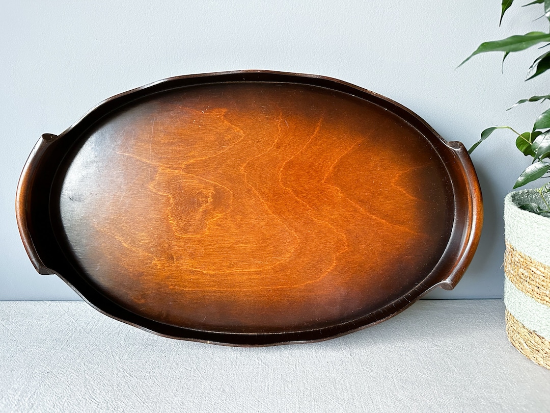 Vintage Dutch Wooden Tray With Brass Band, Serving Tray, Vintage and