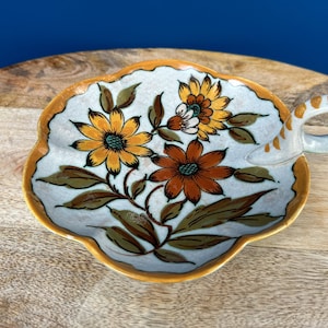 Vintage Hand-painted Trinket Dish with Handle by PZH - Plateelbakkerij Zuid-Holland, Gouda Pottery, Gouda Pottery, Jewelry Dish