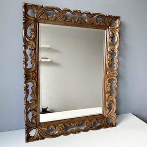 Vintage Large Carved Wood Framed Mirror with Beveled Glass, Vintage Framed Mirror, Wall Hanging Mirror, Antique Mirror 29.5" x 23.7"
