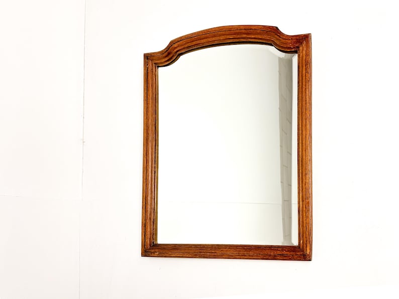 Vintage Wood Framed Mirror | Wall Hanging Mirror with Beveled Glass image 3