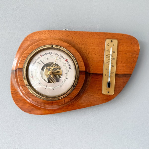 Vintage Wooden Barometer with Thermometer, Vintage Weather Station, Wall Ornament