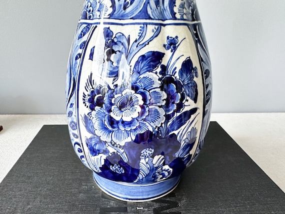 【希少美品】オランダ　ロイヤル　デルフトブルー　花瓶 ヴィンテージ ロイヤルデルフト 手描き花瓶：デルフトブルーの花