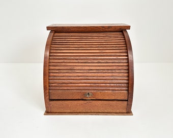 Caja de almacenamiento de tambor de escritorio antigua grande de roble