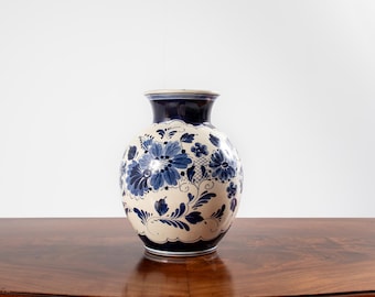 Vintage Delft Holland handmålad blå & vit blomvas, 1900-talet