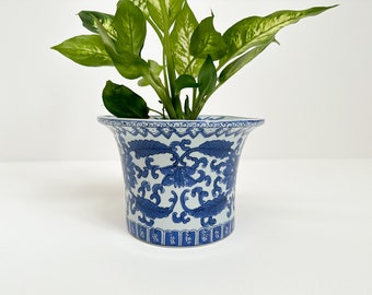 Vintage Oriental Planter, Oriental Cachepot, Chinoiserie Jardiniere, Vintage Plant Pot, Blue and White Planter