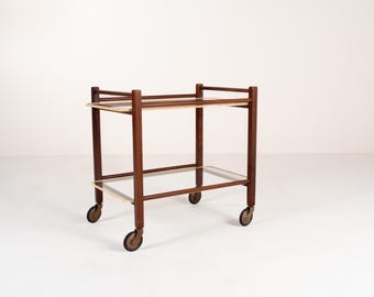 Vintage Teak Trolley with Two Glass Tops by Cees Braakman for Pastoe, 1950s