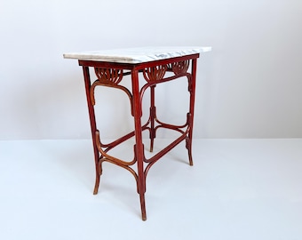 Antique Thonet Style Side Table, ca. 1900 –  Stained Beech with Marble Top