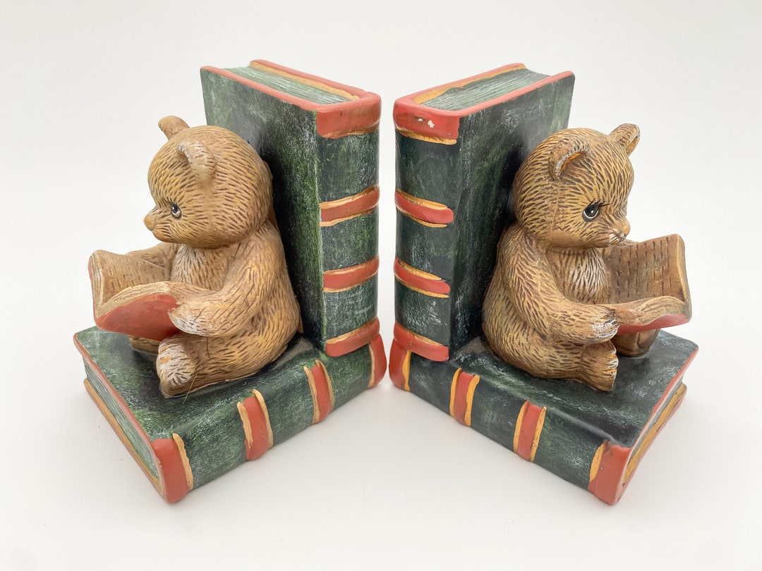 Vintage Teddy Bear Bookends, Nursery Book Shelf Decor, Heavy Bookends