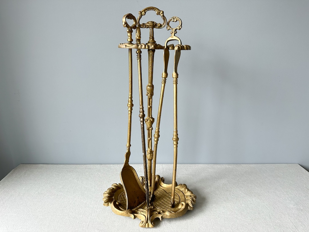 Vintage Brass Fireplace Tool Set, Fireplace Decor, Fireplace Broom