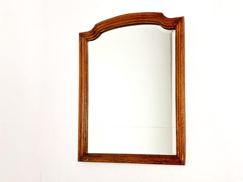 Vintage Wood Framed Mirror | Wall Hanging Mirror with Beveled Glass image 2