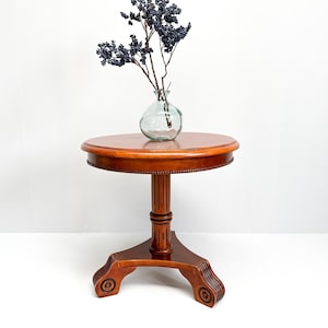 Vintage Round Wooden Pedestal Table with Ornate Carved Base