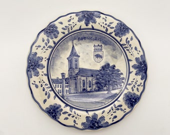 Vintage Delft Blue Hand-painted Wall Plate, Charger, Evergem