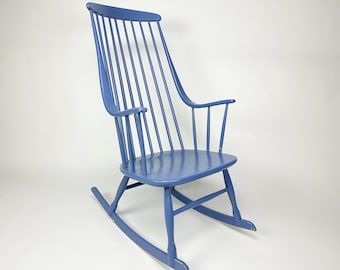 Vintage 1960s "Grandessa" Rocking Chair by Lena Larsson for Nesto, Scandinavian Design, Spindle Back Chair