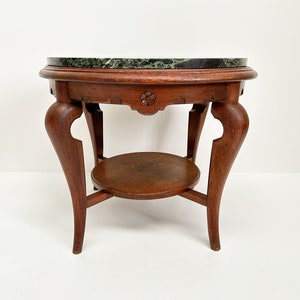 Vintage Marble Top Side Table with Carved Decor | Coffee Table