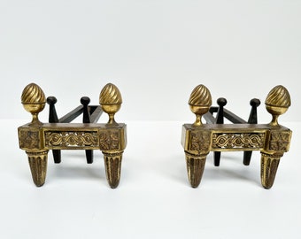 Antique Brass Andirons, Fireplace Accessories, Vintage Fireplace Decor, Fire Dogs, Log Holders