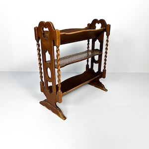 Vintage Wood and Cane Magazine Rack with Barley Twist Decor