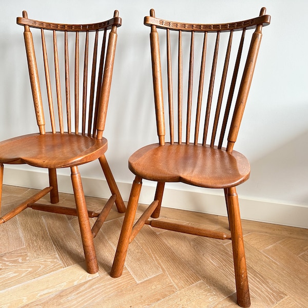 Vintage Solid Wood Dutch Chair with Spindle Back, De Ster Gelderland, 1960s, Dutch Mid-century Modern Design