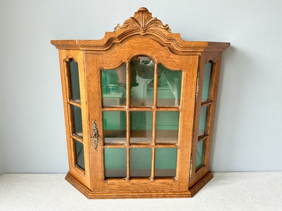 Vintage Dutch Wall Hanging Apothecary Cabinet Wood and Glass