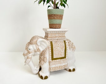 Vintage Large Ceramic Elephant Side Table/Plant Stand, Midcentury Decor