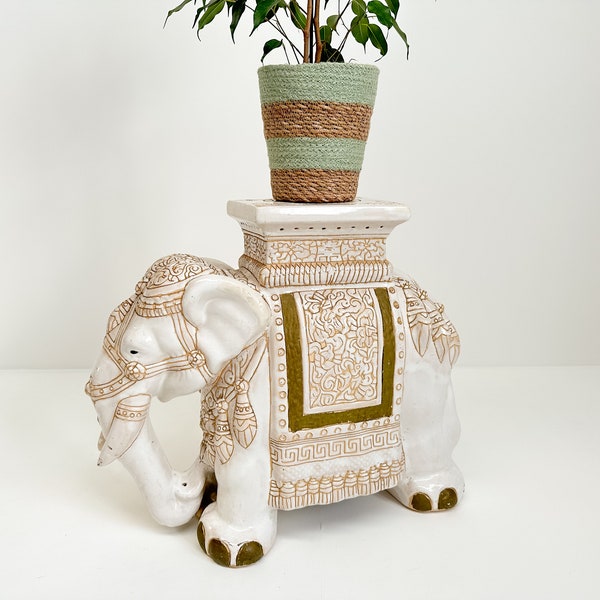 Vintage Large Ceramic Elephant Side Table/Plant Stand, Midcentury Decor