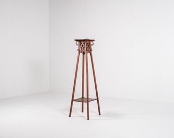 Antique Art Nouveau Plant Stand | Wooden Pedestal