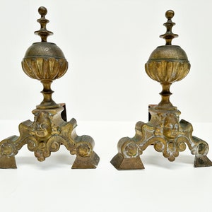 Antique Brass Andirons, Fireplace Accessories, Vintage Fireplace Decor, Fire Dogs, Log Holders