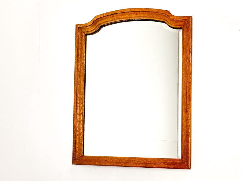 Vintage Wood Framed Mirror | Wall Hanging Mirror with Beveled Glass image 9