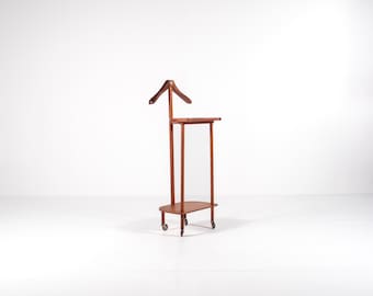 Mid-Century Teak Gentleman’s Valet Stand on Wheels, 1960s