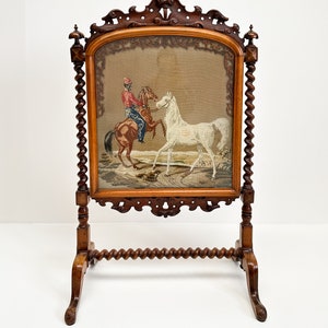 Antique Victorian Needlepoint Fire Screen