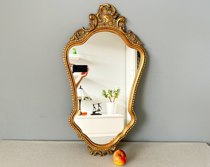 29.5 Vintage Large Framed Mirror, Vintage Gilded Frame Mirror, Large Wall Hanging Gold Mirror