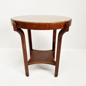 Vintage Art Deco Side Table with Marble Top | Amsterdam School