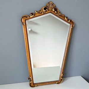 Vintage Carved Giltwood Framed Mirror, Vintage Framed Mirror with Beveled Glass, Wall Hanging Mirror, 26.5" x 17"
