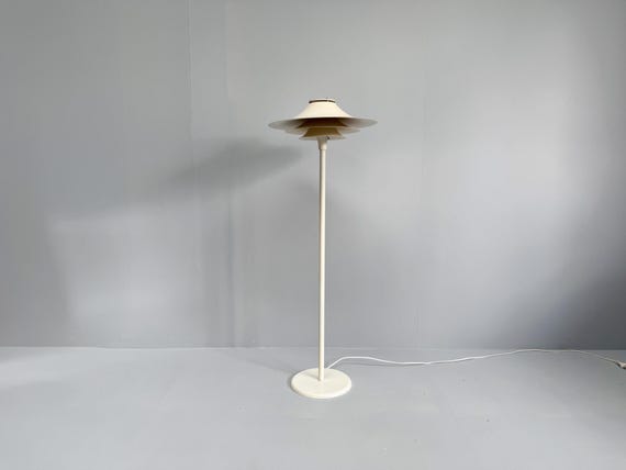 Vintage Lyfa Adina Floor Lamp, 1970s – White Metal Shade – Danish Mid-Century Modern Lighting
