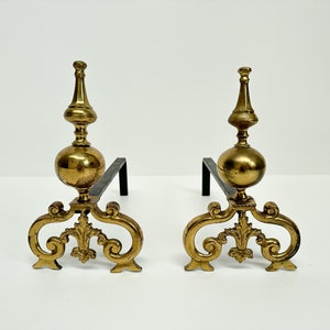 Antique Brass Andirons, Fireplace Accessories, Vintage Fireplace Decor, Fire Dogs, Log Holders