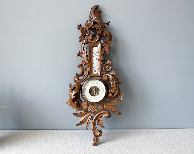 Unique Barometer Vintage Unique Carved Wood Barometer, Vintage Weather Station, Wall ...