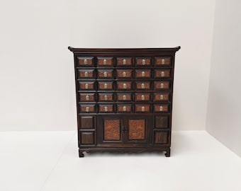 Coromandel Collector’s Cabinet with 25 Drawers and 2 Doors – Walnut Look, 20th Century