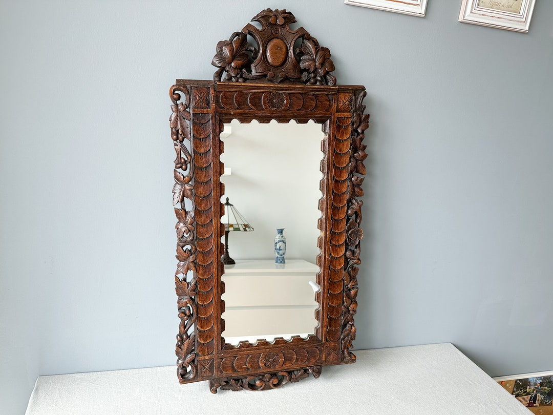 Vintage Large Carved Wood Framed Mirror, Vintage Framed Mirror, Wall