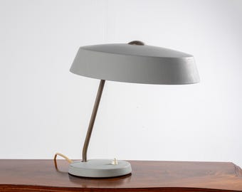 Vintage Bauhaus-stil grå metall skrivbordslampa, 1960-talet